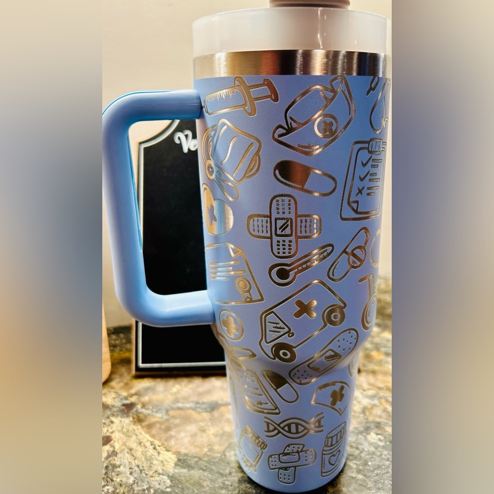 NEW! Engraved blue medical supplies tumbler!
